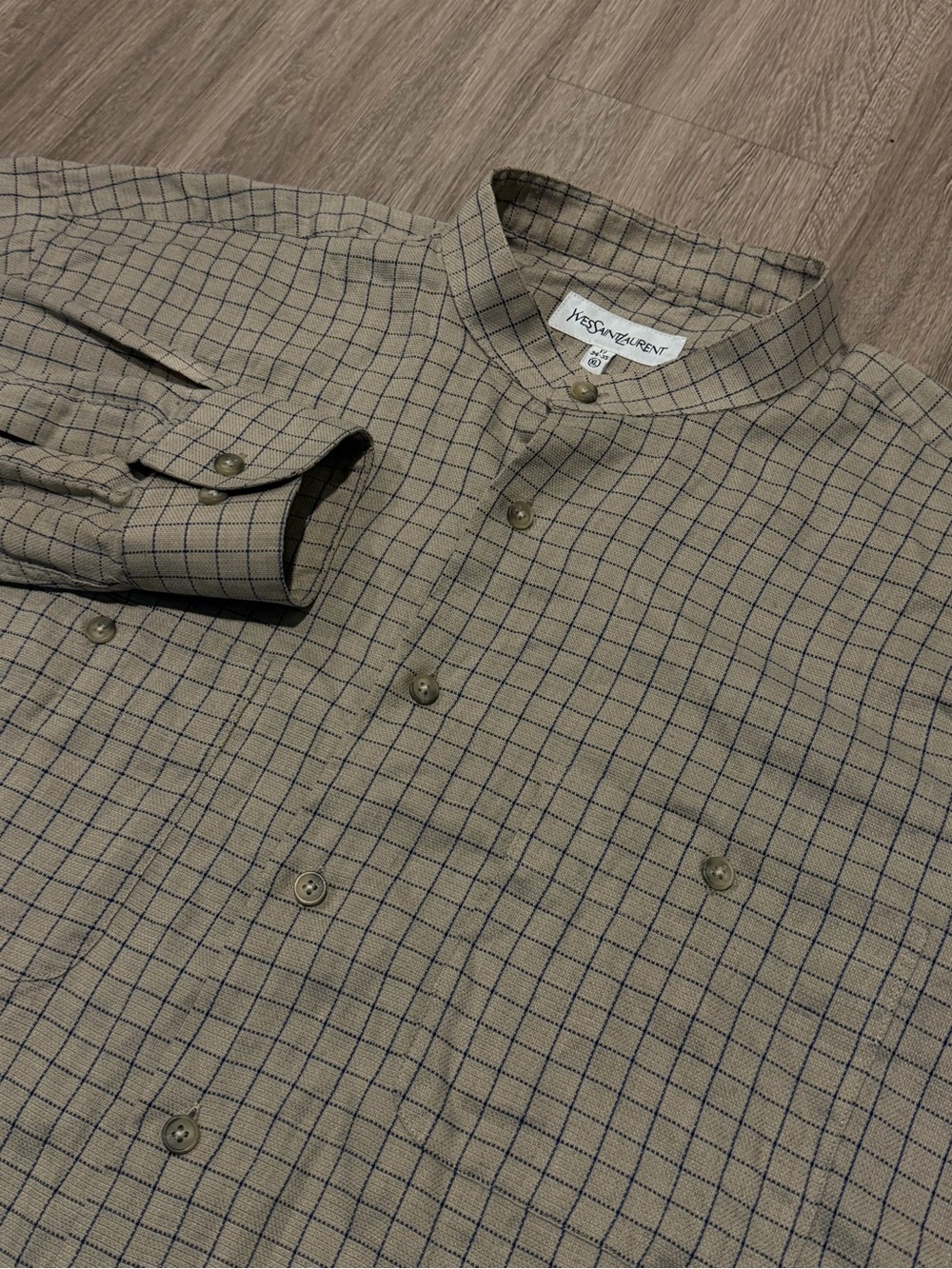 Vintage 90s Yves Saint Laurent Mens Sz 17-XL Brown Textured Button Up YSL